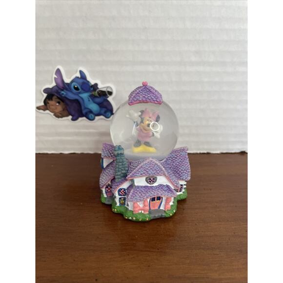 Disney Theme Parks Minnie Mouse Toontown House Mini Snow Globe Purple White FLAW - Picture 1 of 12